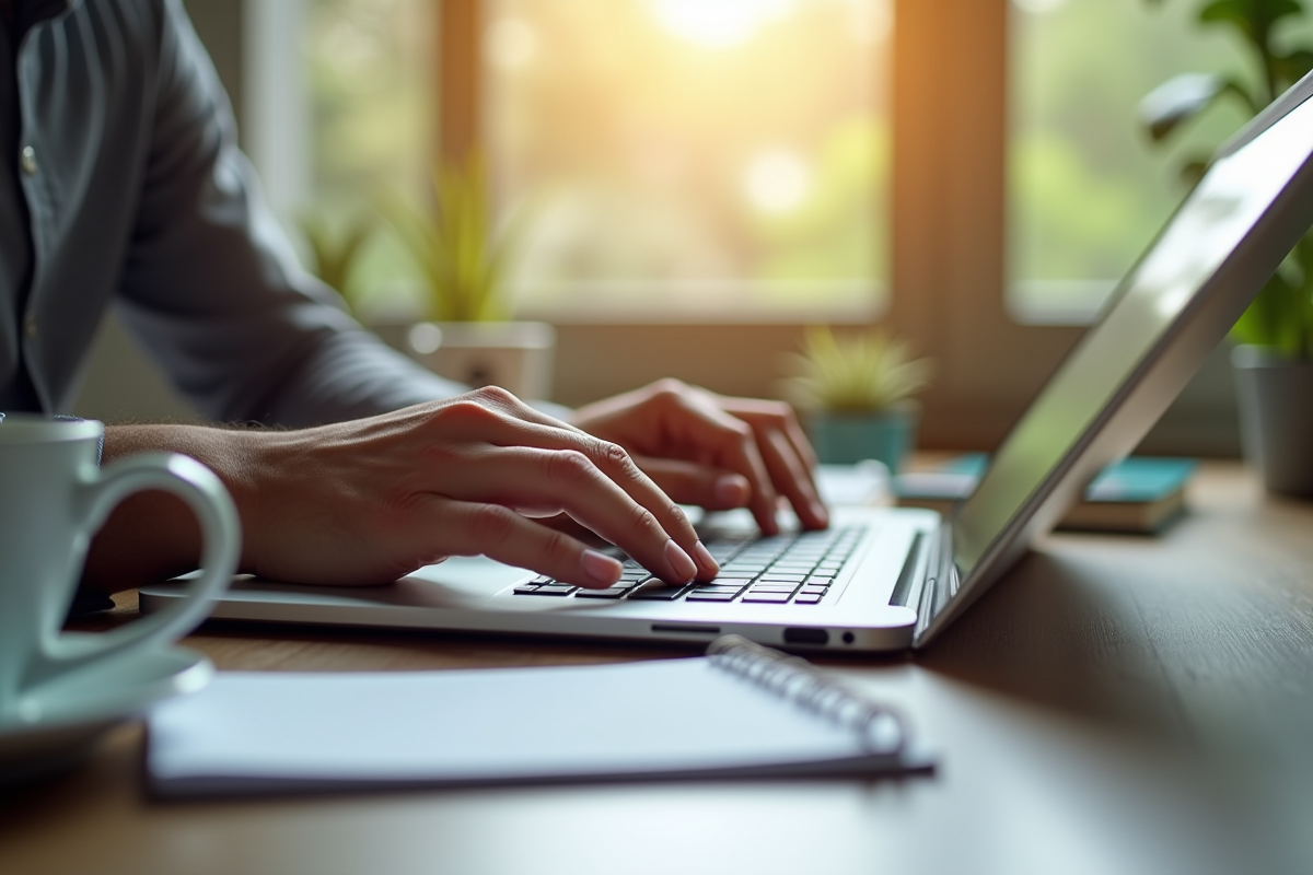 Mains tapant une demande de formation sur un clavier d