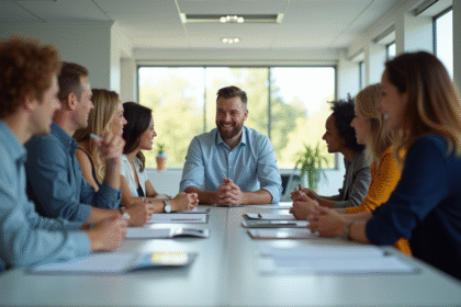 Coach professionnel avec groupe divers en formation
