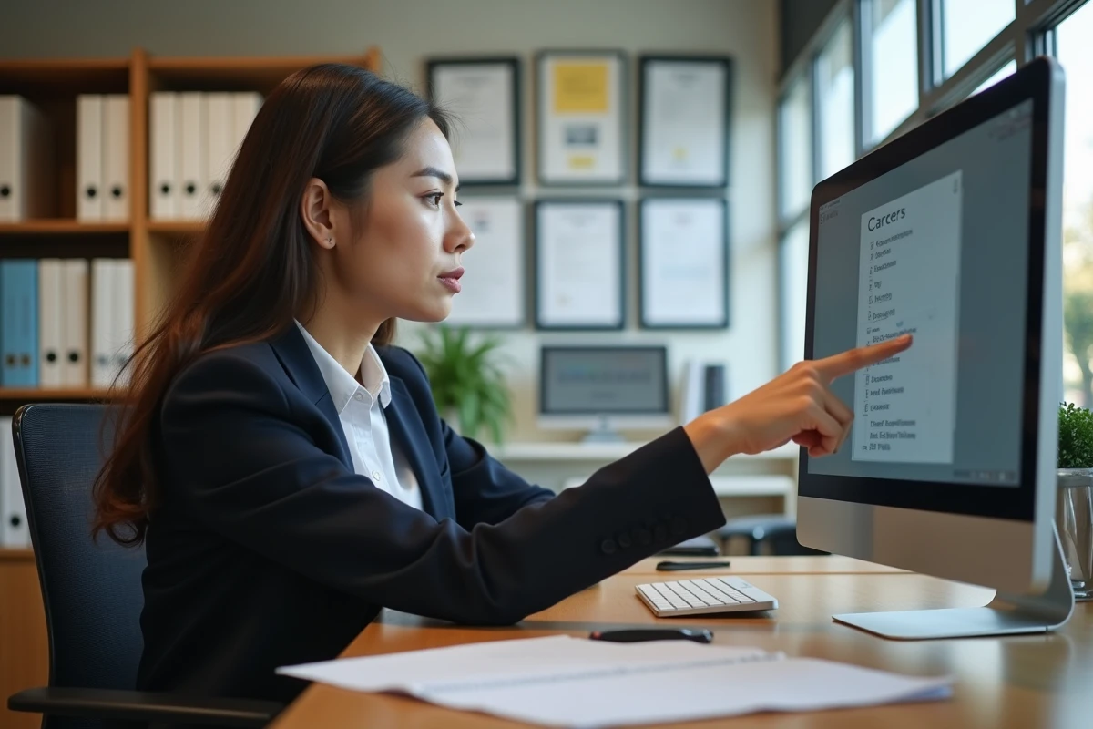 Conseillère d'orientation scolaire pointant une liste de carrières
