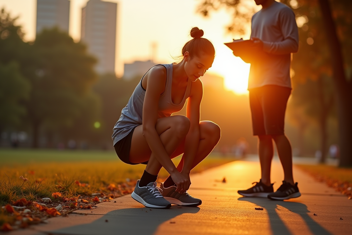 Personne courant au lever du soleil dans un parc urbain