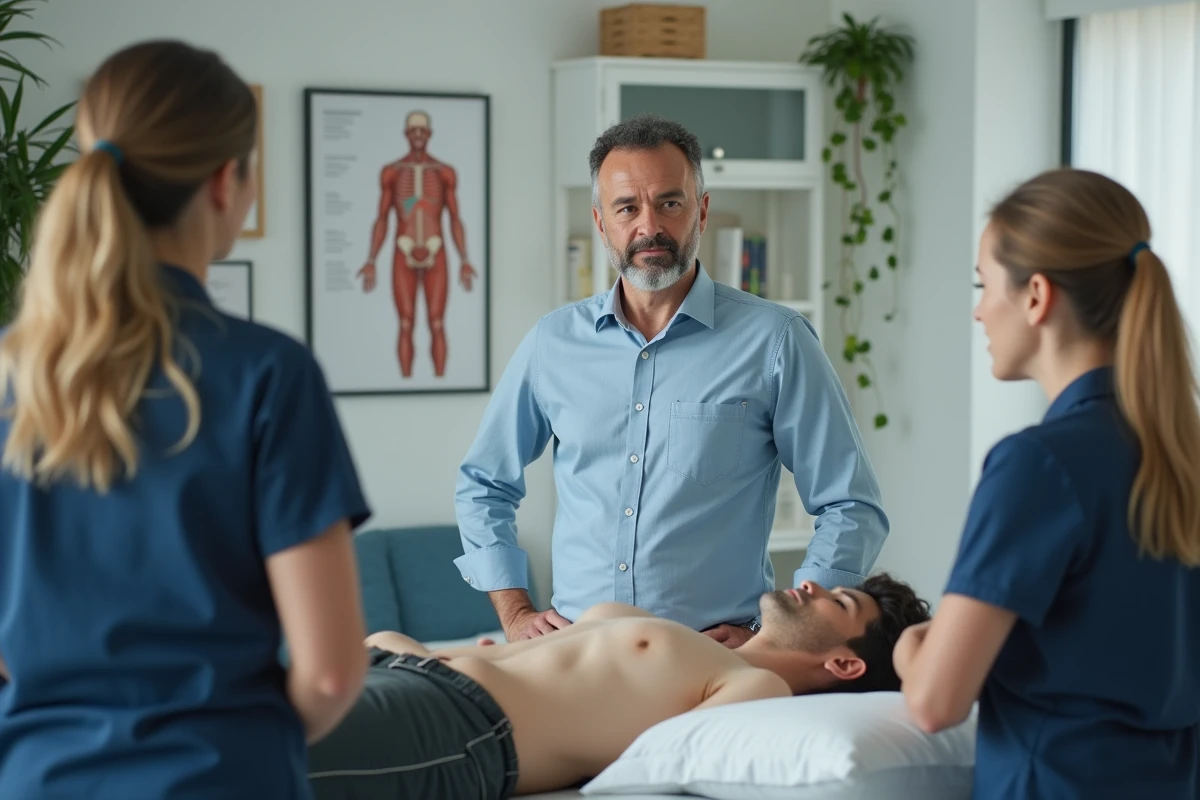 Enseignant observant une démonstration en ostéopathie