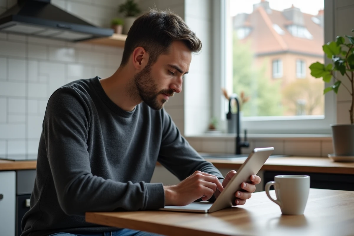 Enseignant consultant la messagerie académique de l'académie Aix Marseille depuis son domicile sur une tablette