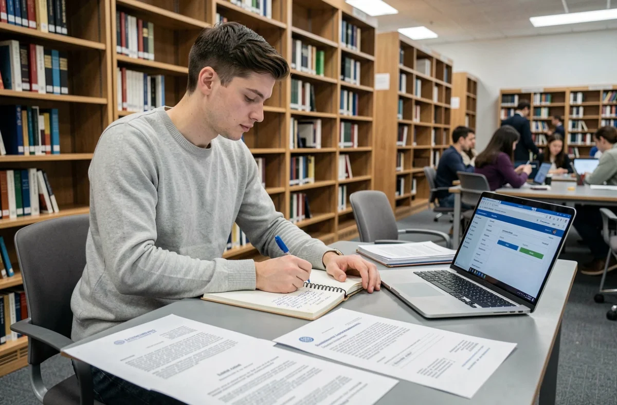 Étudiant consultant des modèles de lettres de recommandation pour sa candidature en master sélectif