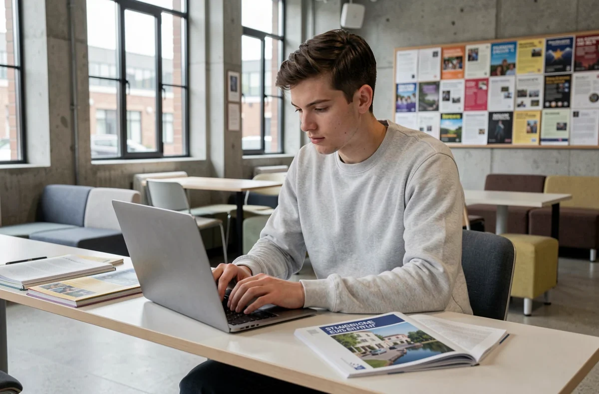 Étudiant consultant le guide d'intégration de Sciences Po Bordeaux sur son ordinateur portable