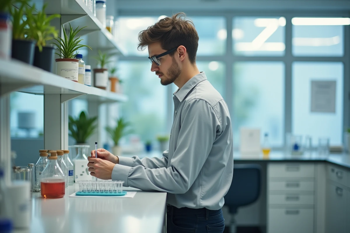 Étudiant en classe préparatoire BCPST réalisant une manipulation en laboratoire de biologie