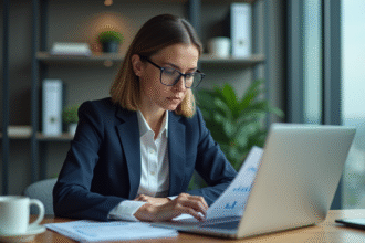 Femme d affaires en costume analyse des graphiques financiers