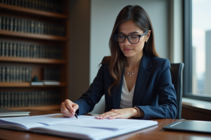 Femme avocate en costume dans un bureau moderne