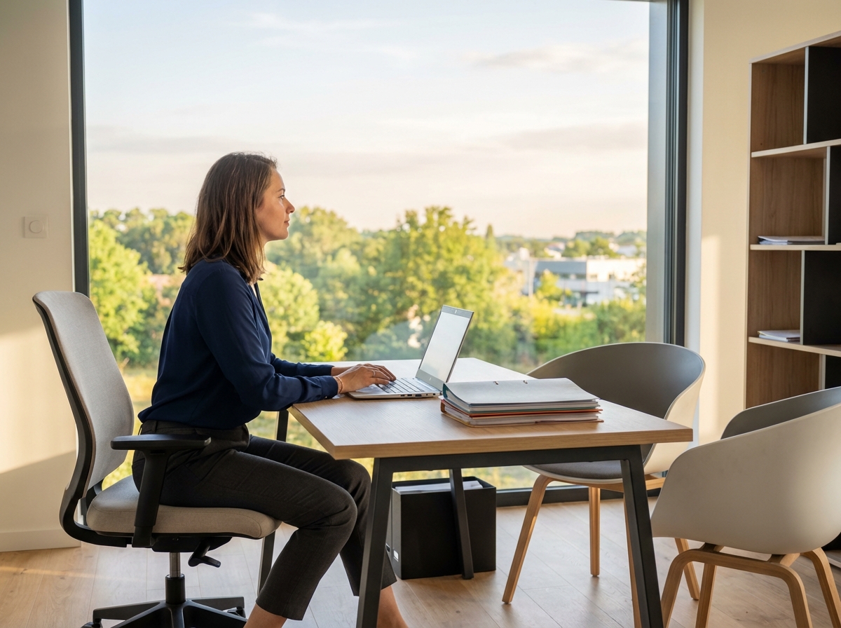 Jeune femme travaillant à son bureau dans un bureau moderne