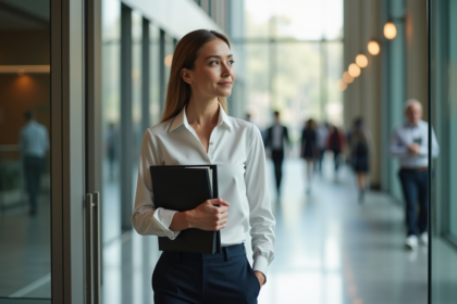 Femme d'affaires dans un hall moderne d'entreprise