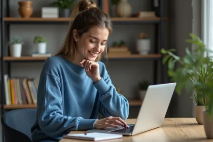 Femme concentrée jouant à un jeu de mémoire sur son ordinateur