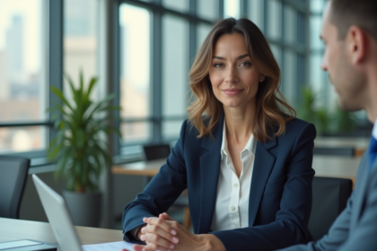 Femme professionnelle en réunion dans un bureau moderne