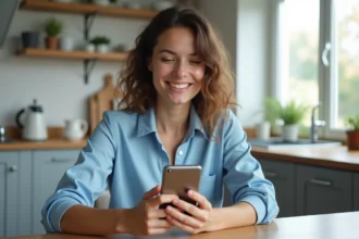 Jeune femme souriante utilisant son smartphone pour le transit à Pia