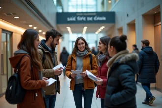Groupe divers d'adultes à l'entrée de l'Arena Amiens