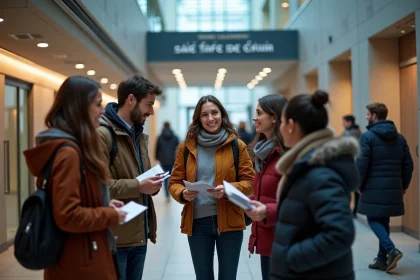 Groupe divers d'adultes à l'entrée de l'Arena Amiens