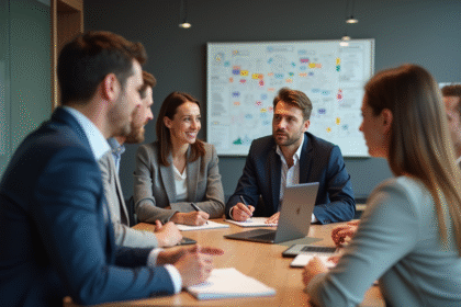 Groupe d'entrepreneurs en réunion dans un bureau moderne