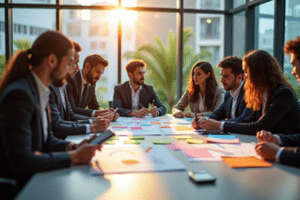 Groupe de professionnels collaborant autour d'une table moderne