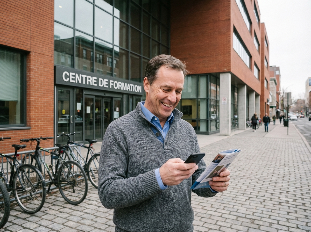 Homme souriant devant un centre de formation à Challans