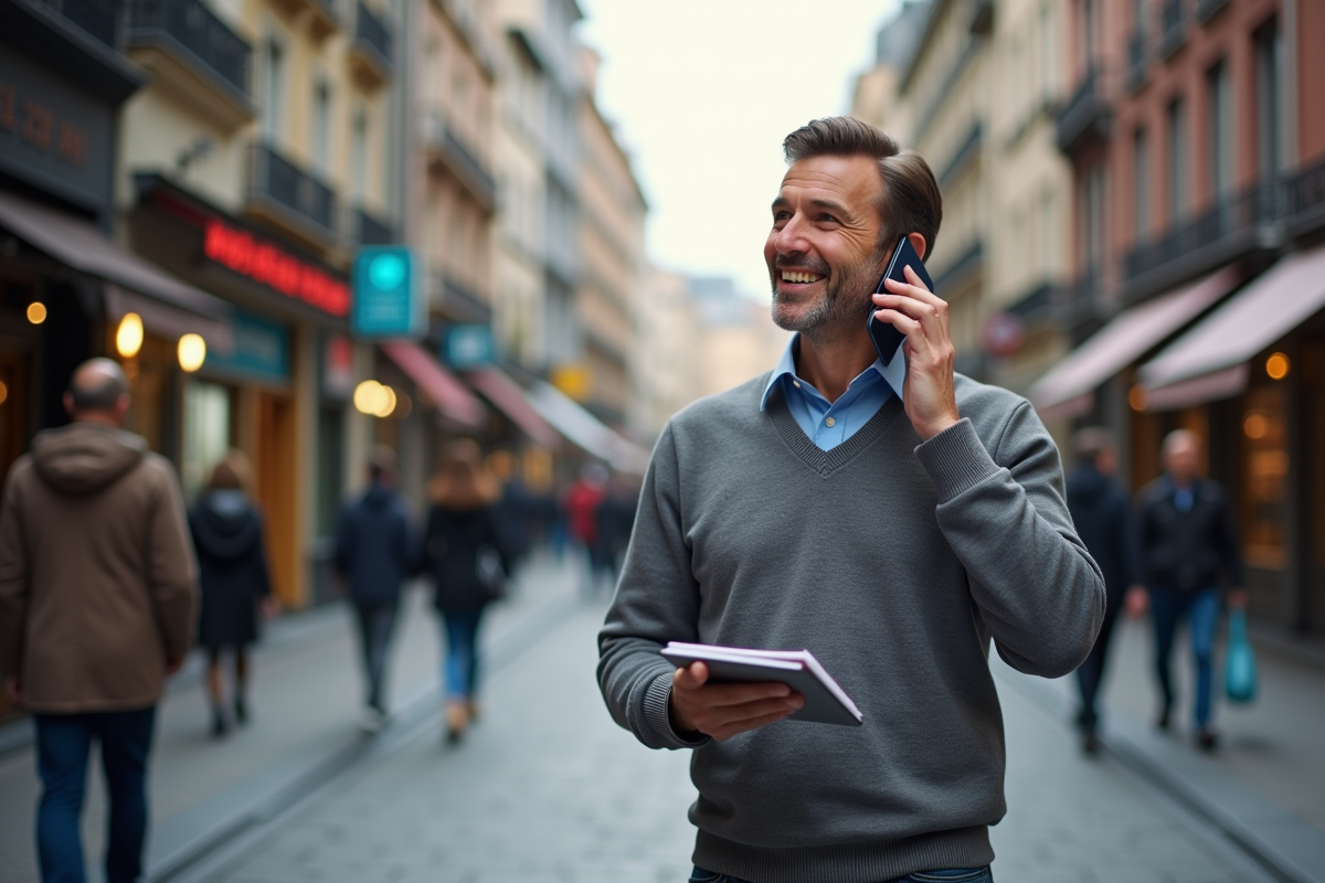Homme parlant au téléphone dans la ville