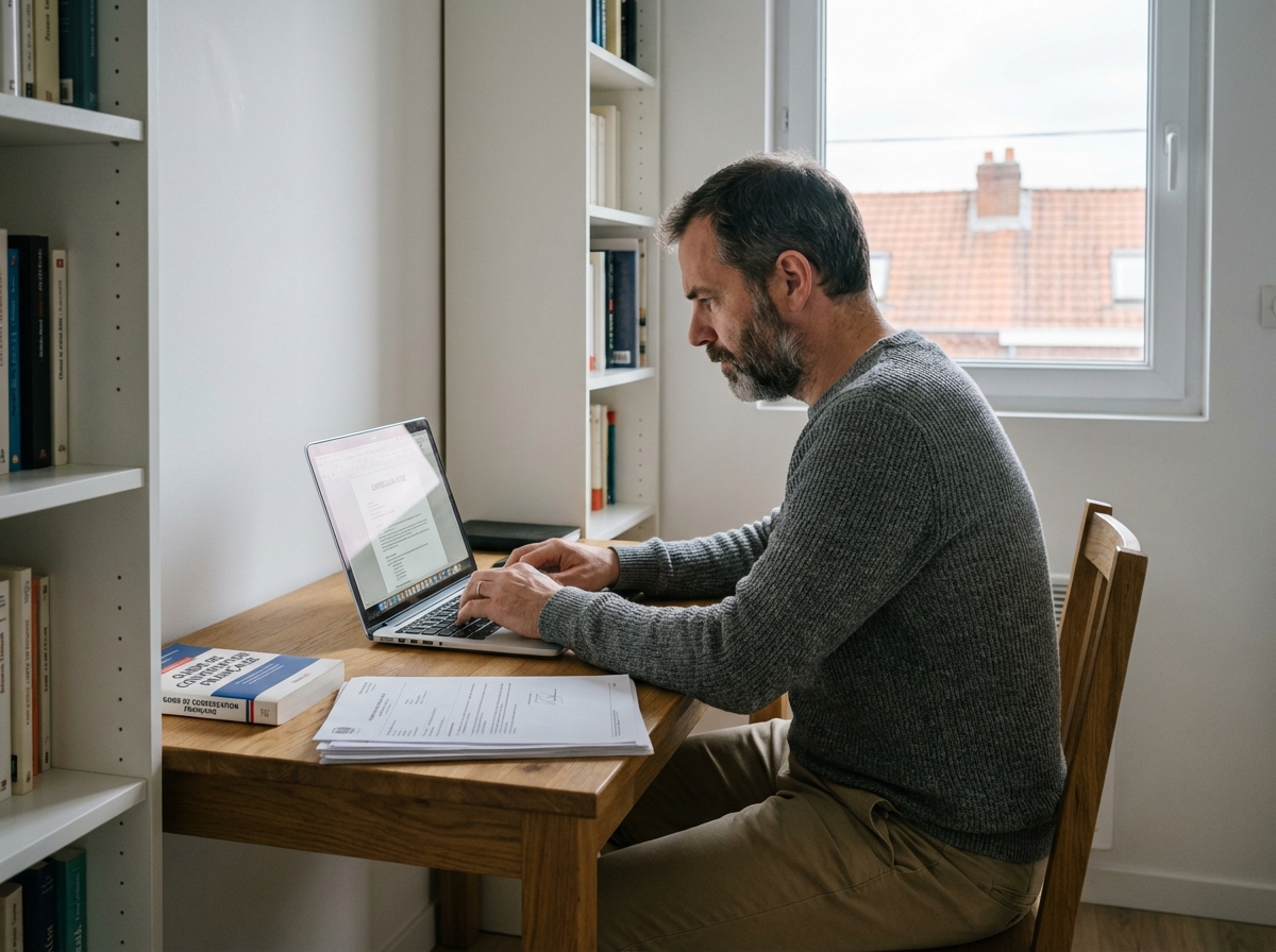 Homme concentré travaillant sur son ordinateur dans un bureau à Lens