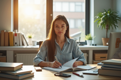 Jeune femme professionnelle dans un bureau lumineux et moderne