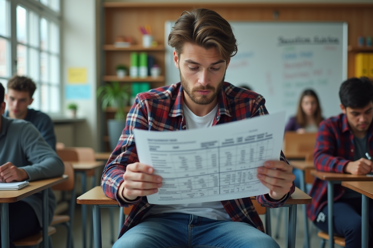 Jeune homme examine un graphique financier en classe