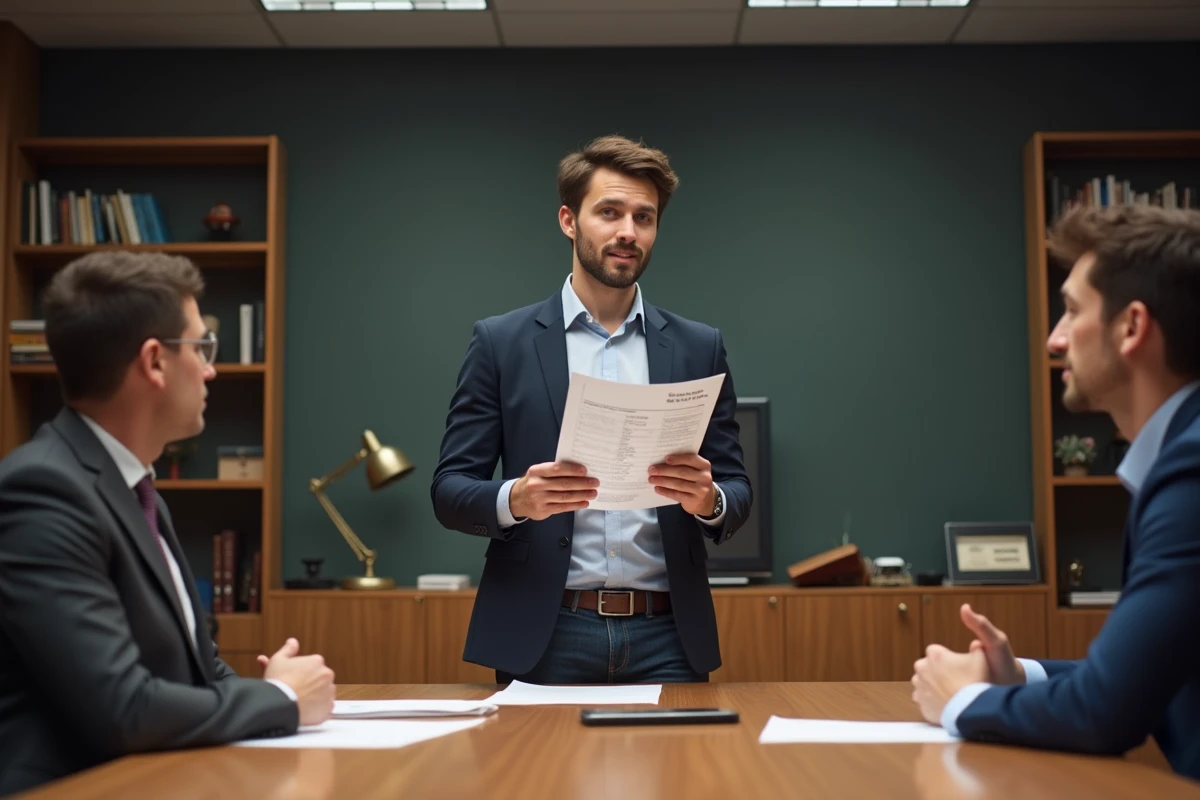 Jeune homme confiant présentant un portfolio lors d