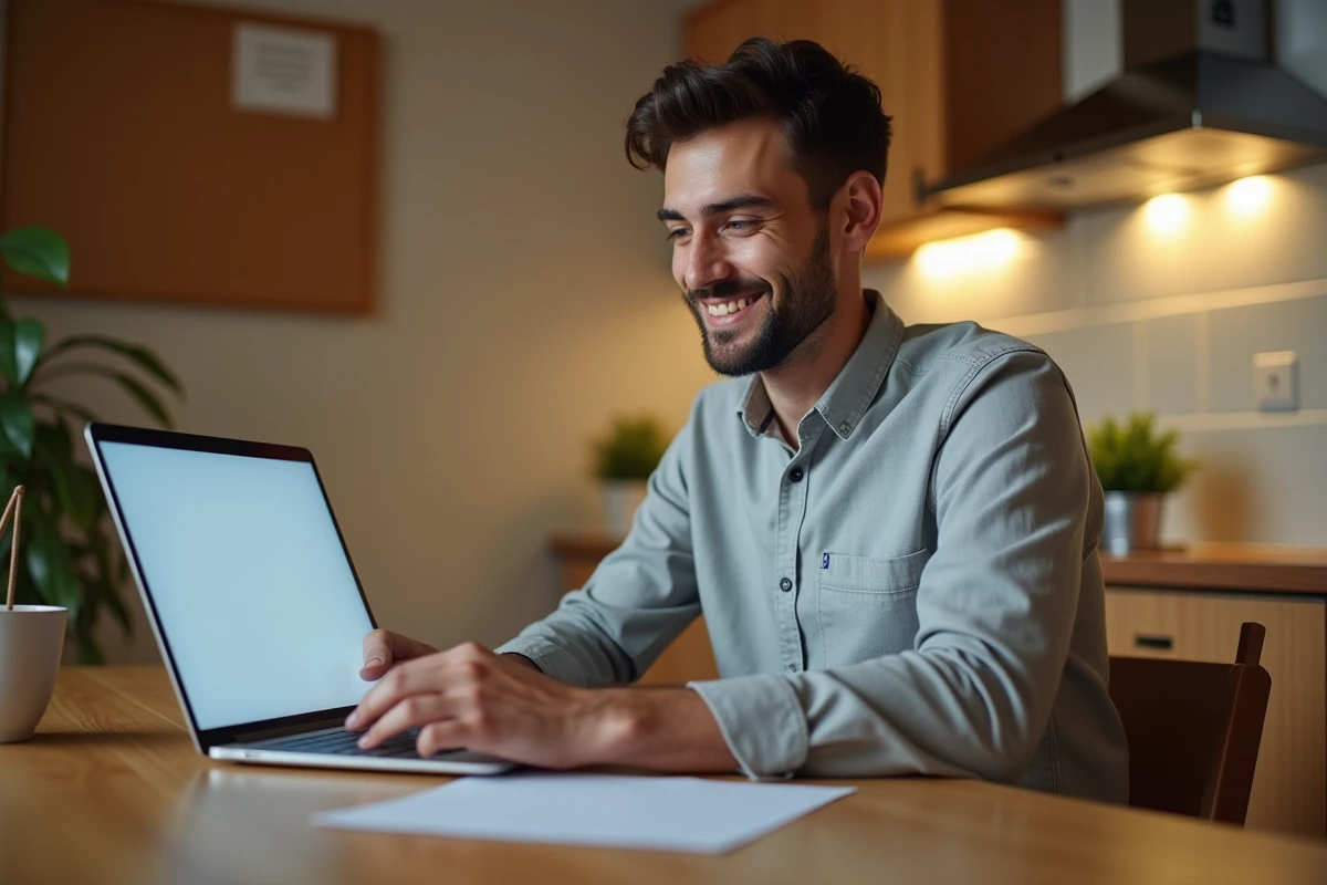 Jeune homme travaillant sur son ordinateur à la maison