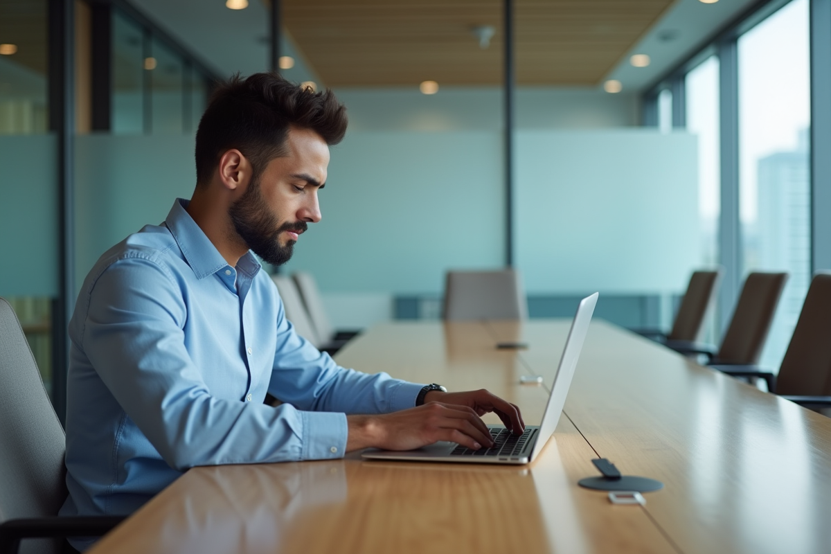 Jeune homme en chemise bleue lors d