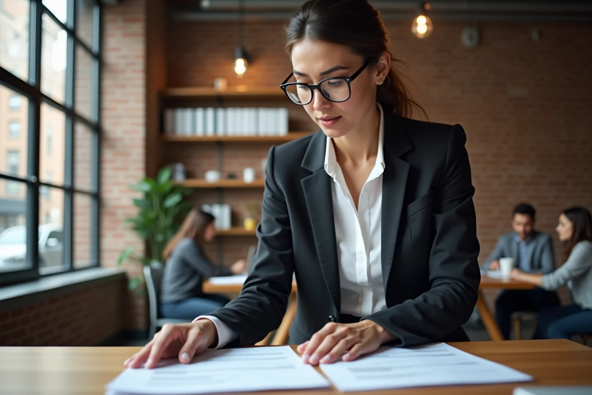 Femme ex-militaire analysant des grilles salariales pour sa reconversion professionnelle dans le secteur civil
