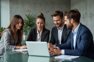 Groupe de professionnels en réunion dans un bureau moderne