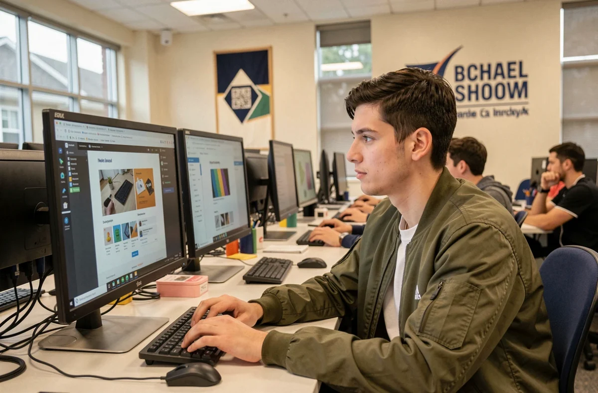 Étudiant travaillant sur un projet de design numérique dans les locaux de Sup de Vinci